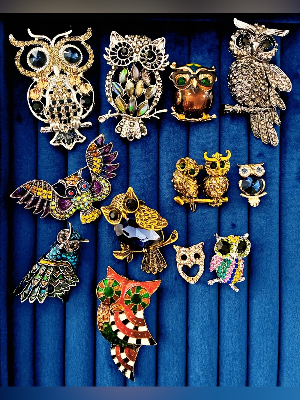 Lot 12 Halloween Owl Brooch Pins Rhinestone Enamel Crystal Statement Jewelry